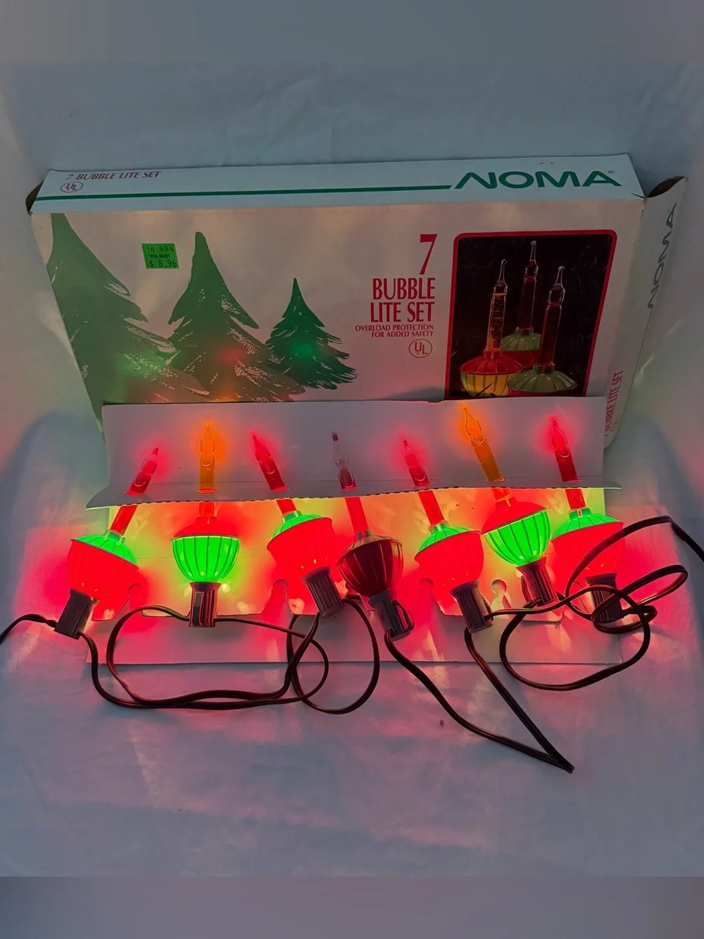 Vintage Noma Red & Green Bubble Light Set 7 Count Holiday String Lights Working